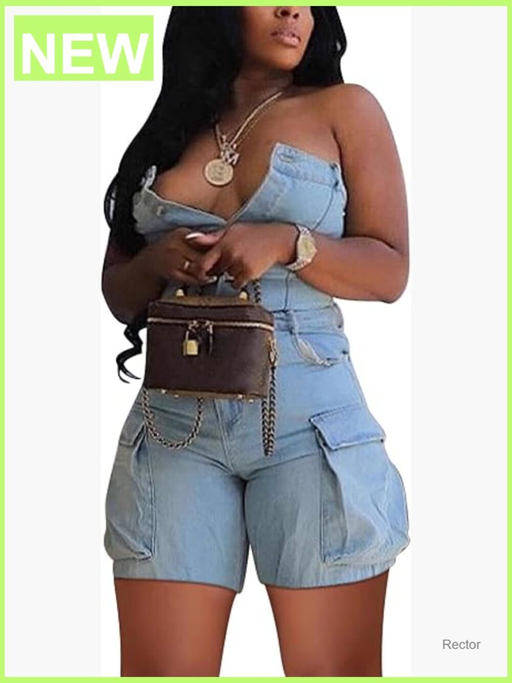 Sexy Denim Cargo Romper Strapless Sleeveless Stretch Jean Jumpsuit One Piece